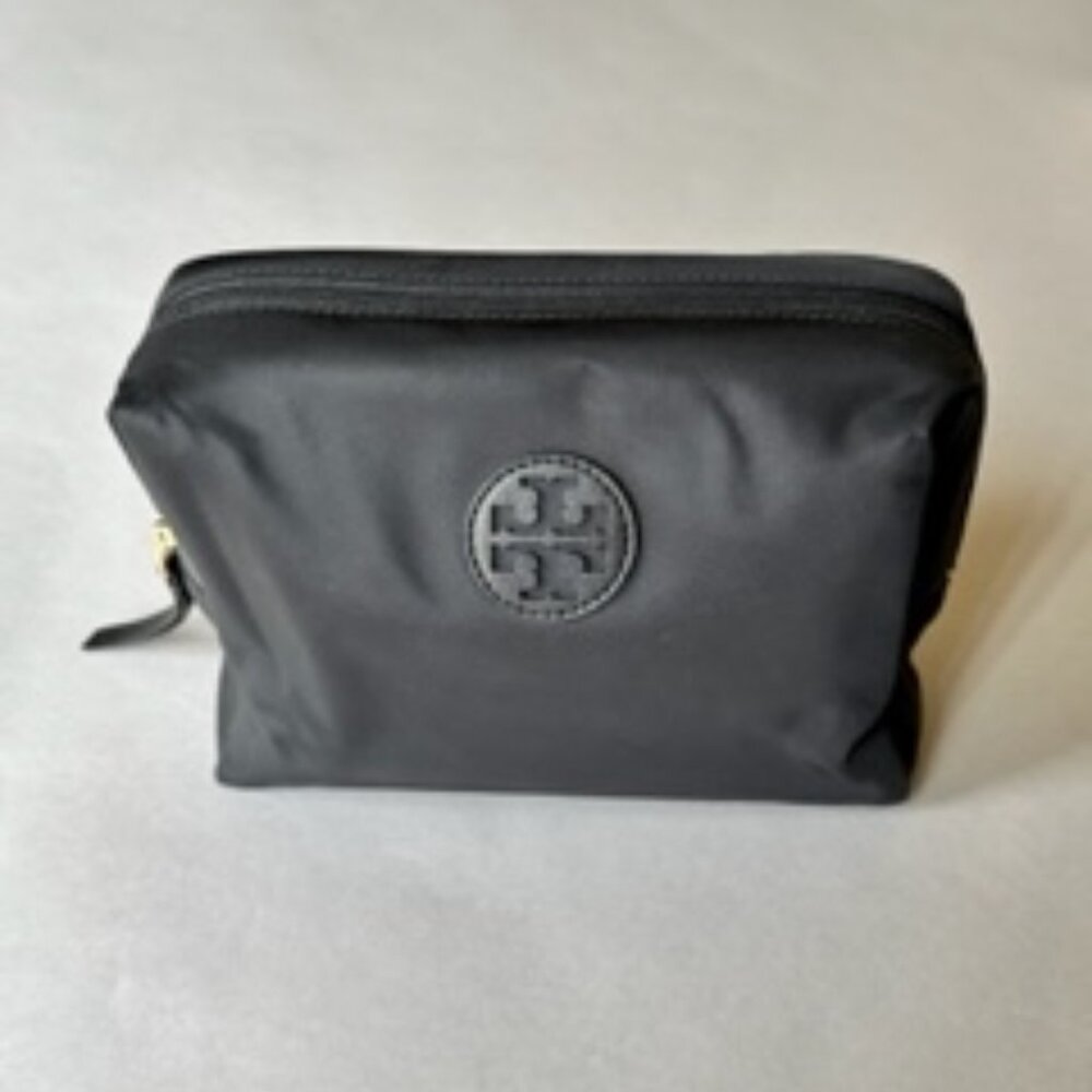 TORY BURCH Black Nylon Medium Size Cosmetic Accessories Pouch Bag Brand New